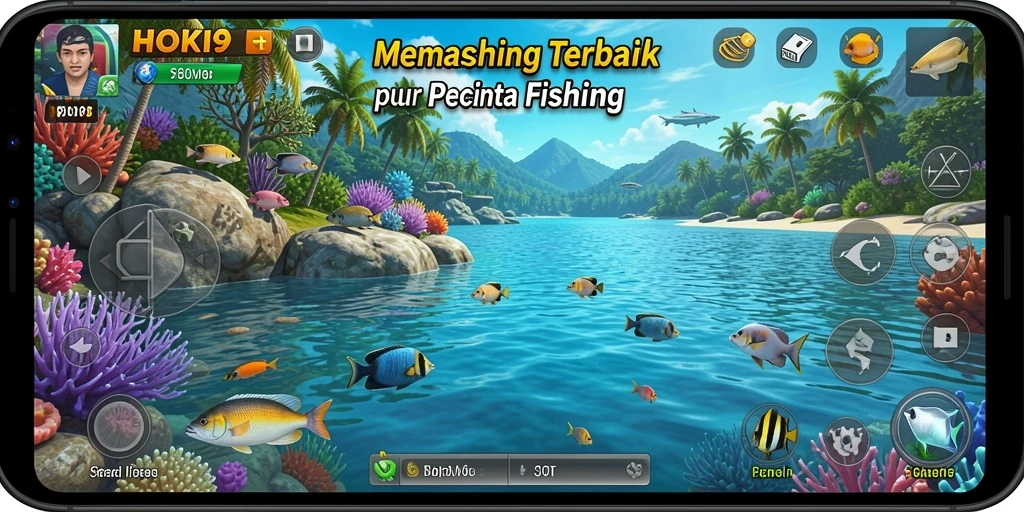 Tampilan gameplay HOKI9 dengan suasana memancing yang indah dan realistis.