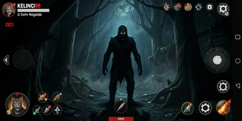Screenshot gameplay KELINCI88 yang menampilkan suasana seram.