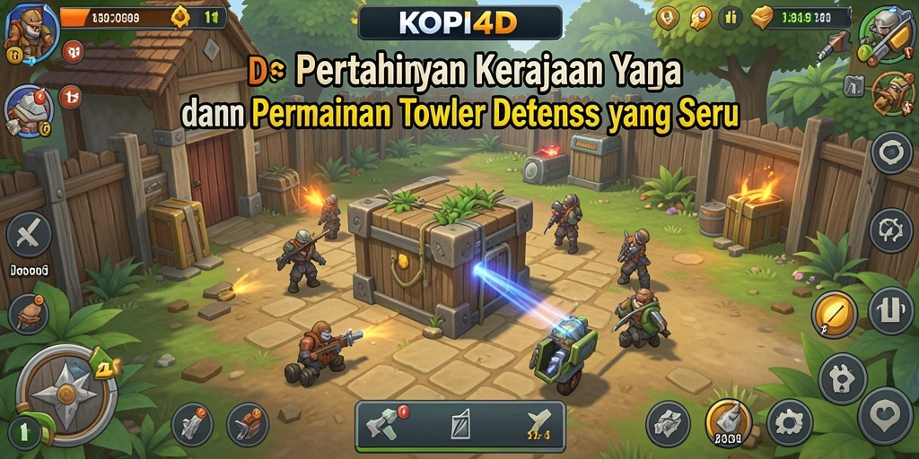 Tampilan gameplay seru KOPI4D dengan menara dan musuh yang bervariasi.