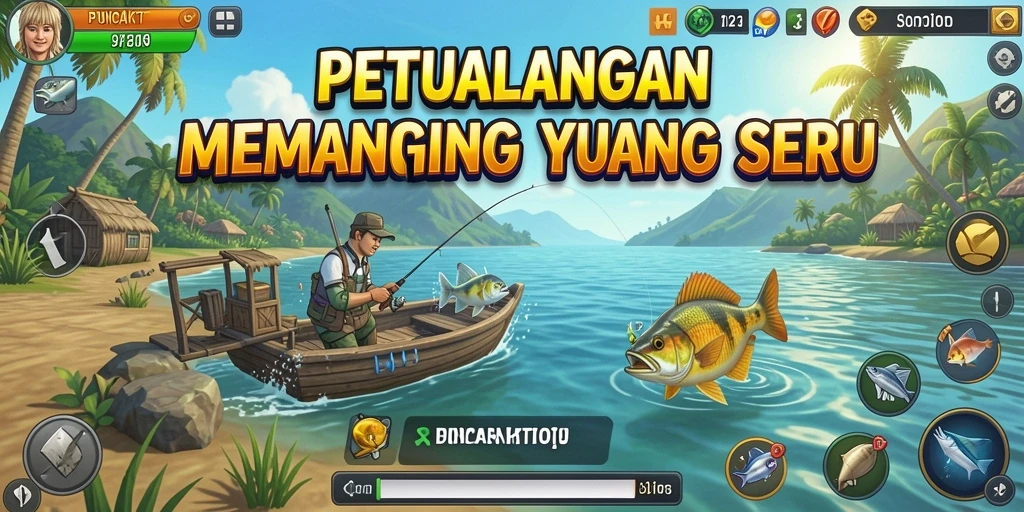 Gameplay PUNCAKTOTO yang menampilkan aksi memancing yang seru.