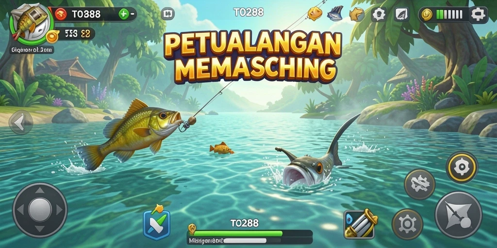 Gameplay TO288 menampilkan aksi memancing yang seru dan mendebarkan.